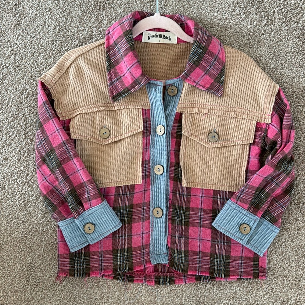 Plaid + waffle shacket